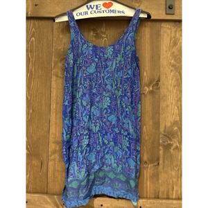 Rainbow Jo Dress Small S Sleeveless Blue Knee Length Rayon Hawaiian Hawaii Dress